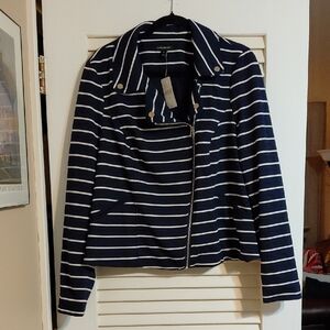 NWT Lane Bryant Women's Size 18 Blue & White Striped Knit Zipper Jacket